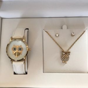Owl watch and pendant w stud earrings